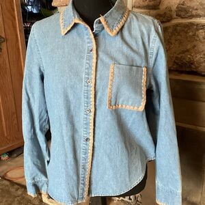 Denim Button Down Shirt with Tan Accents